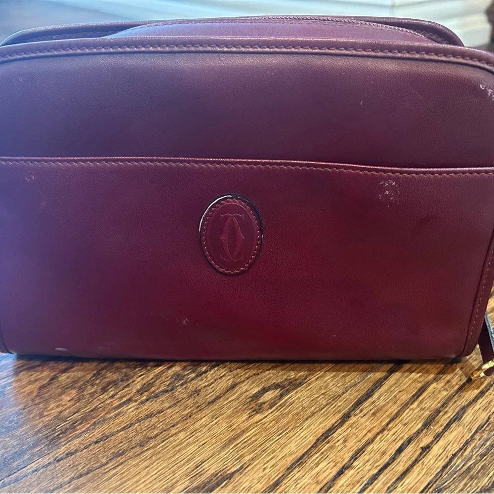 Vintage Cartier Burgundy Leather Shave Bag